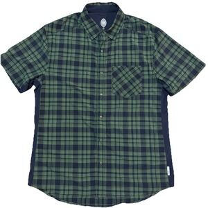 Club Ride Men's M Green Blue Plaid Pearl Snap Short Sleeve Shirt Jersey